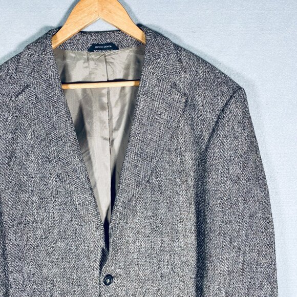 Hugo Boss Blazer Mens 42L Beige Cotton Wool Herringbone Sport Coat Jacket - Picture 5 of 15